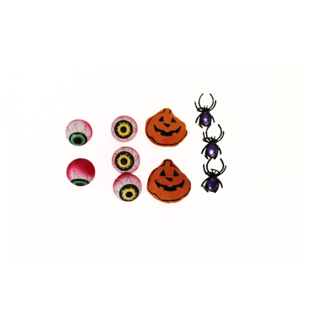 Halloween Craft Bundle – Black Spider Rings, Styrofoam Eyeballs & Plush Pumpkins